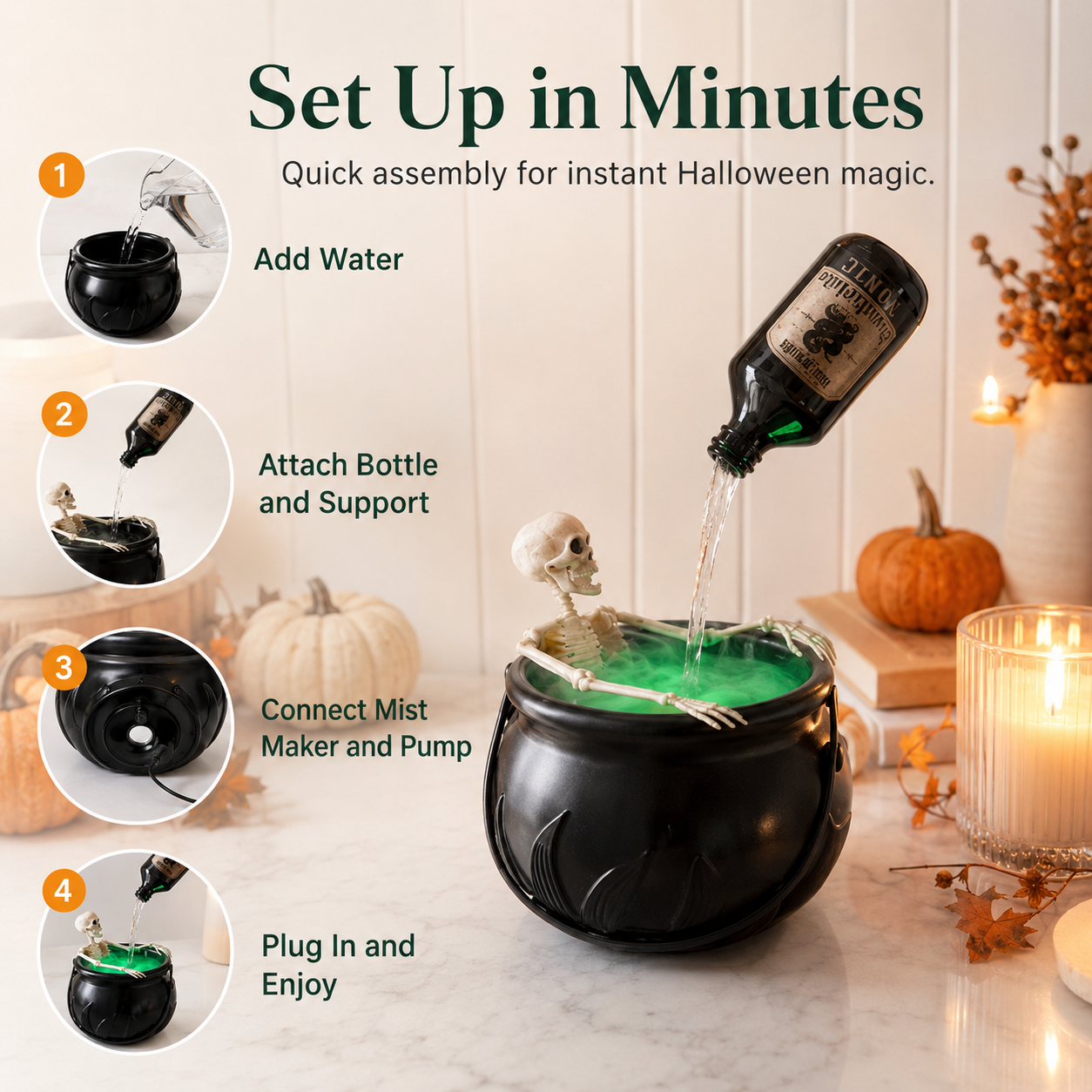 🏆Flash Sale⚡Cauldron Halloween Decor with Magic Floating Potion Bottles and Diffuser