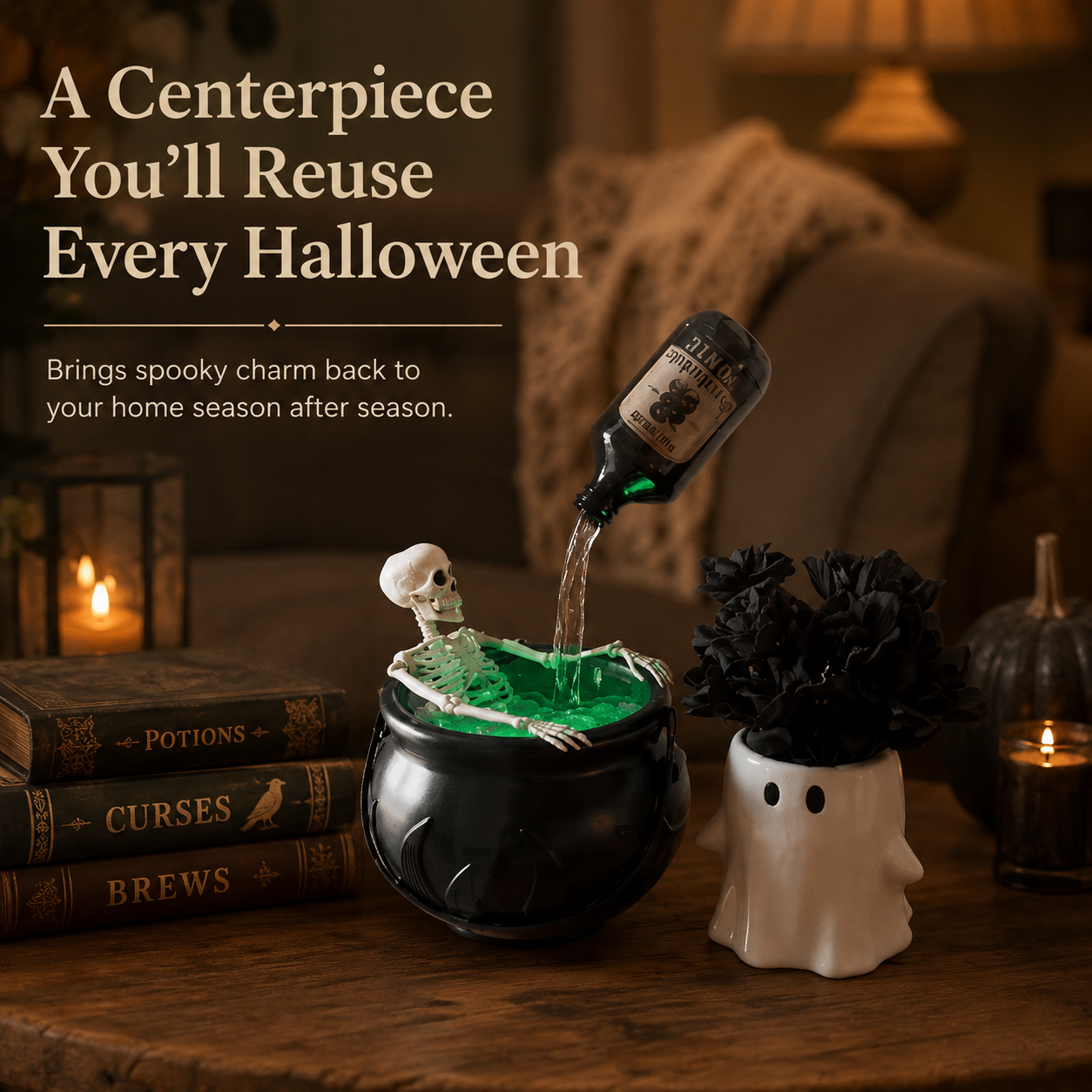 🏆Flash Sale⚡Cauldron Halloween Decor with Magic Floating Potion Bottles and Diffuser
