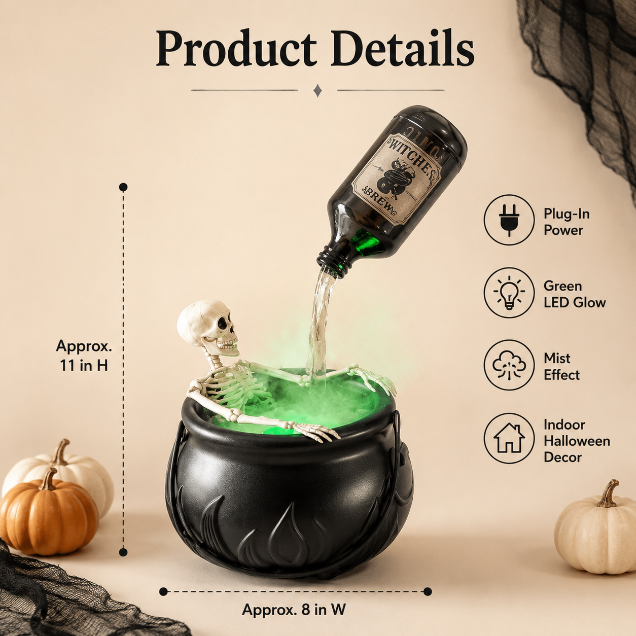 🏆Flash Sale⚡Cauldron Halloween Decor with Magic Floating Potion Bottles and Diffuser