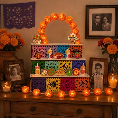 💀3-Tier Mexican Day of the Dead Wooden Altar Display Set🏵️