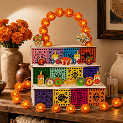 💀3-Tier Mexican Day of the Dead Wooden Altar Display Set🏵️