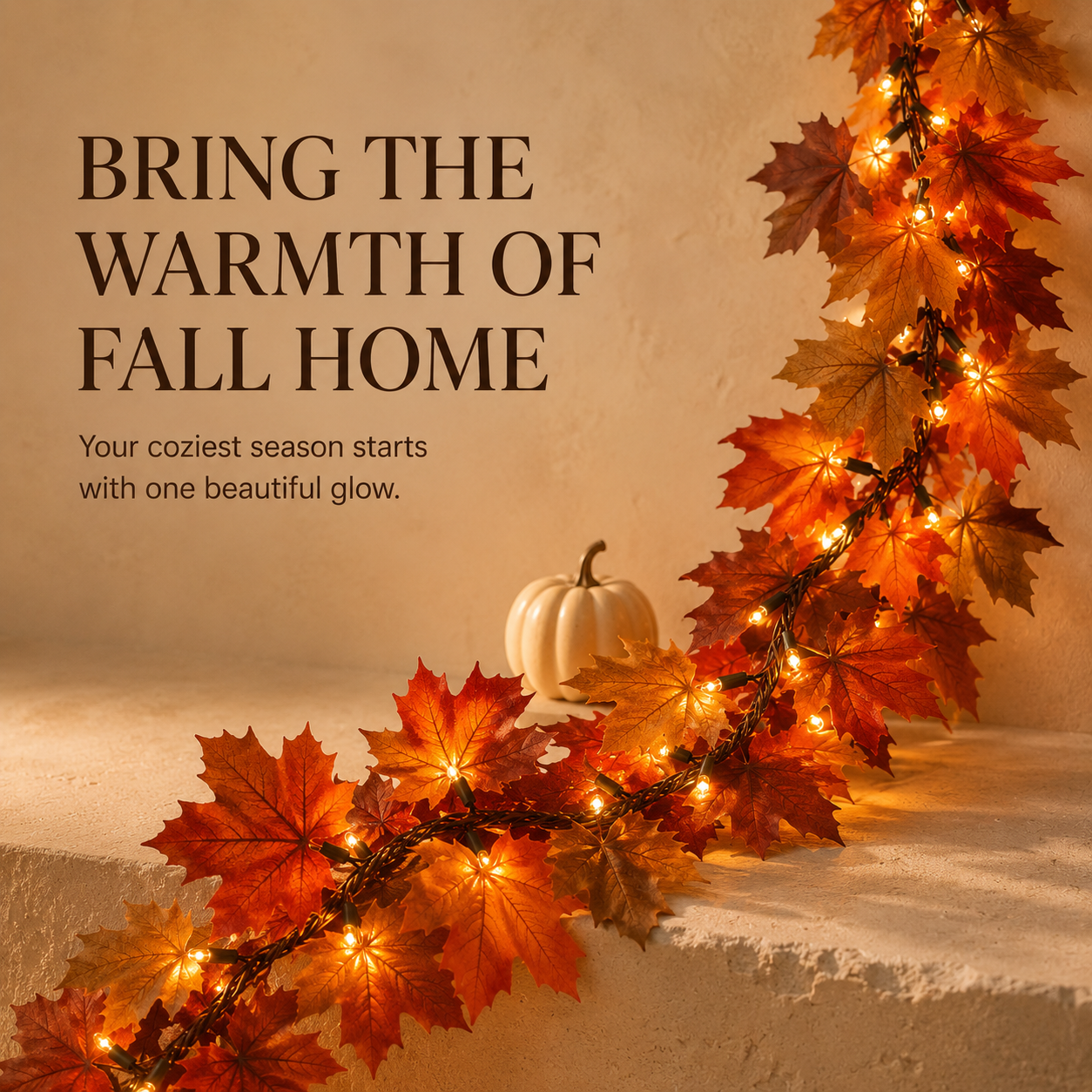 🍂 Lighted Autumn Maple Leaf Garland – Warm LED Fall Mantel, Window & Doorway Decor