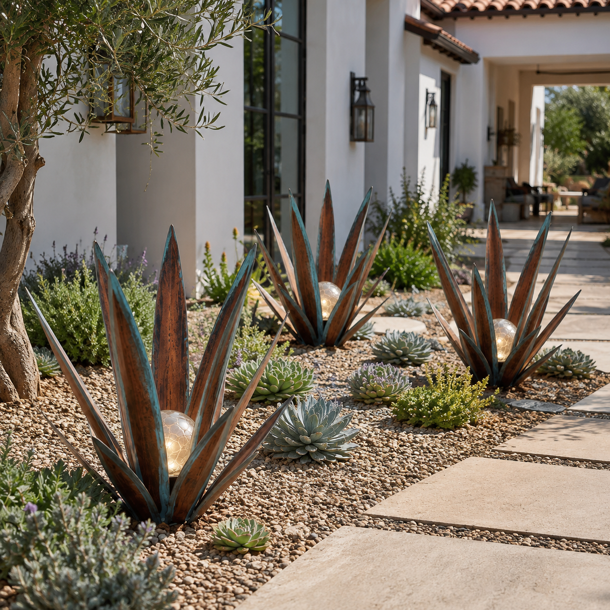 Solar Glowing Agave Garden Sculpture
