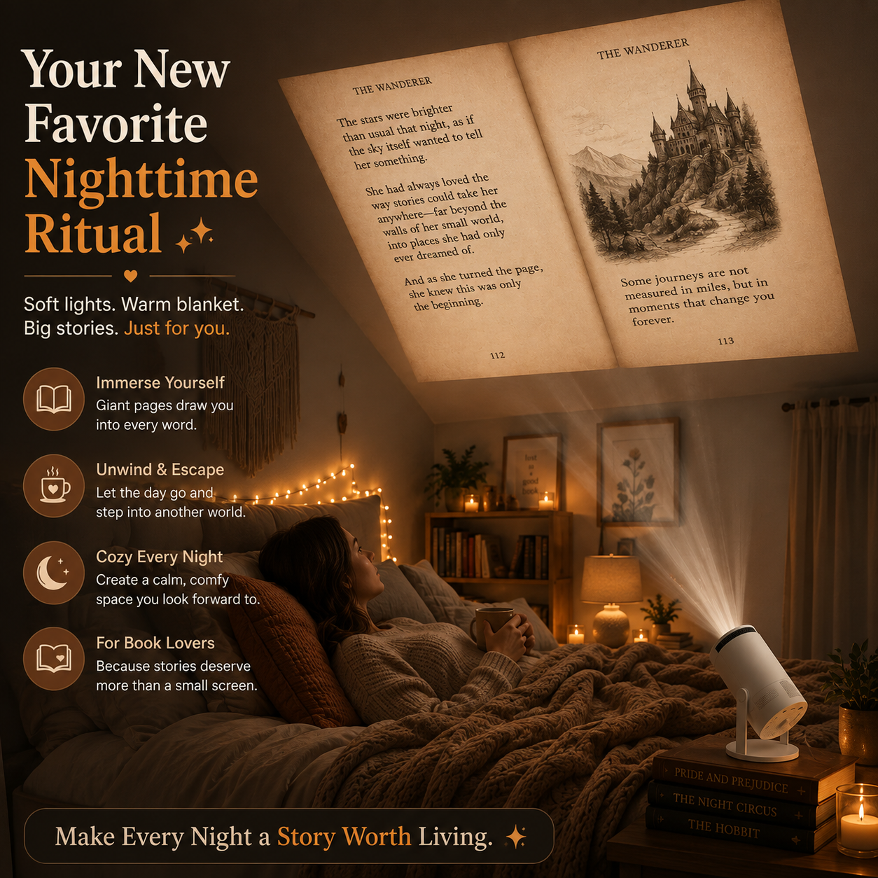 Big Stories📖Bigger Screen📽️2026 Hot Sale Cozy Reading Projector