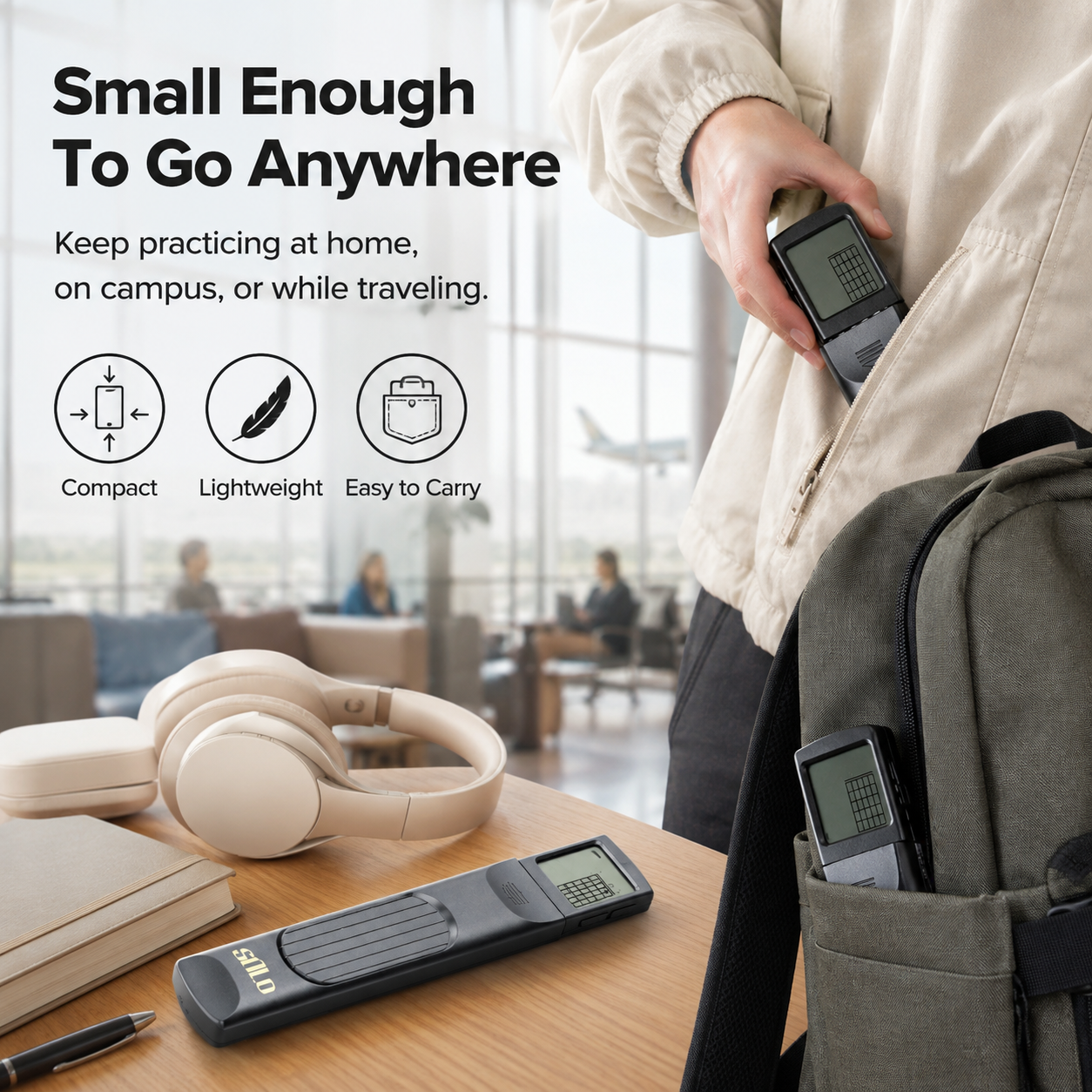 Portable chord trainer in backpack