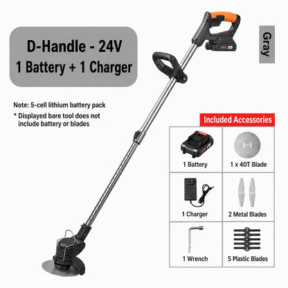 24V Cordless Grass Trimmer – 3-Blade Yard Cutting Tool