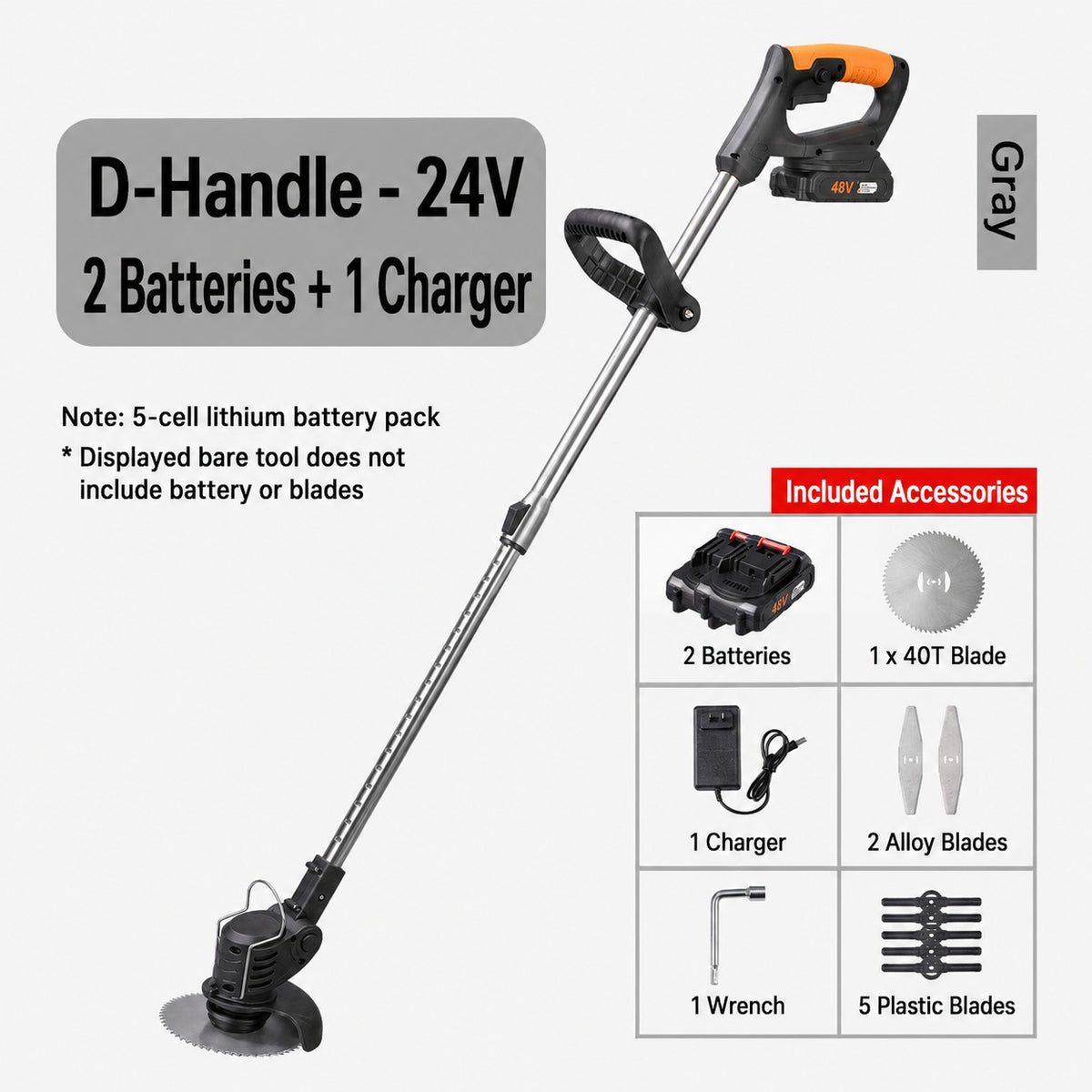 24V Cordless Grass Trimmer – 3-Blade Yard Cutting Tool
