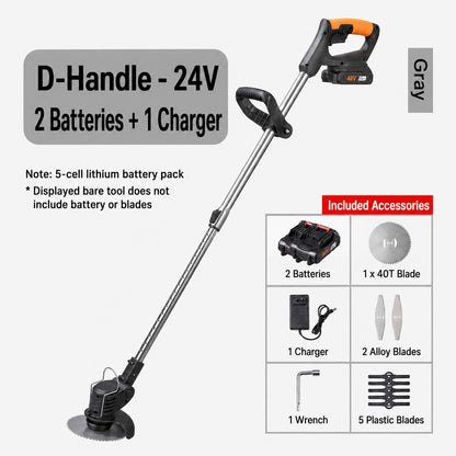 24V Cordless Grass Trimmer – 3-Blade Yard Cutting Tool