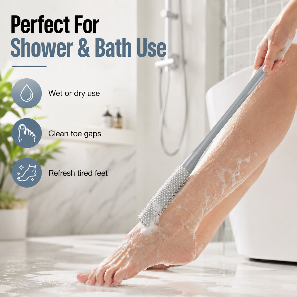 🦶 Long-Handle Toe Gap Cleaning Brush – Easy-Reach Foot Scrubber for Shower & Daily Care