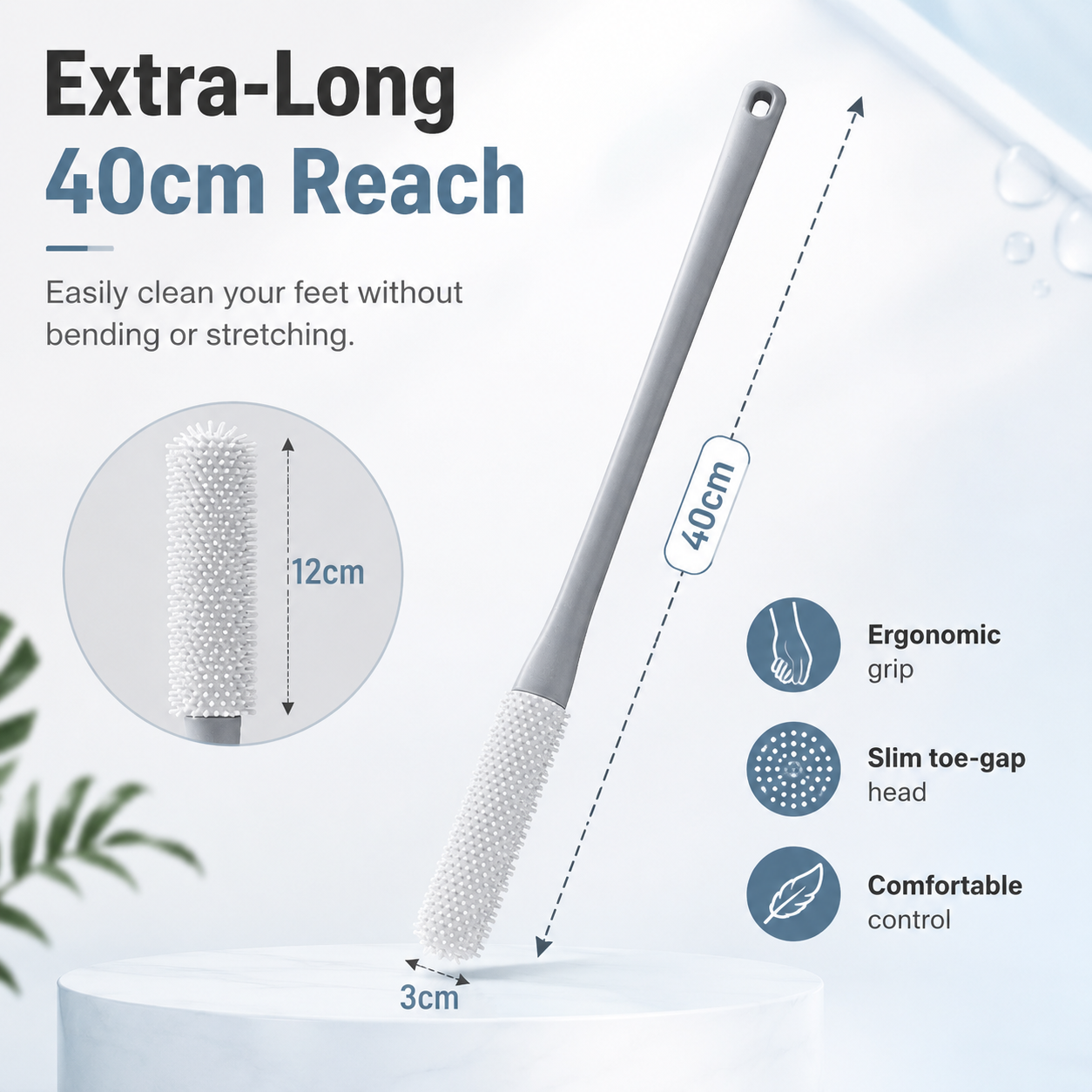 🦶 Long-Handle Toe Gap Cleaning Brush – Easy-Reach Foot Scrubber for Shower & Daily Care