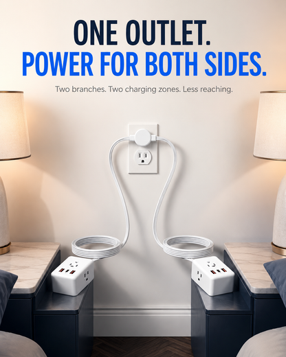 🔌 Dual-Head Extension Cord – 6 AC Outlets, 4 USB-A & 2 USB-C Charging Ports