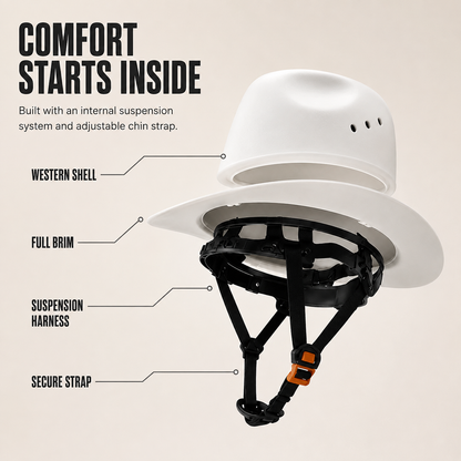 Cowboy-Style Full-Brim Hard Hat 🤠 | White & Black