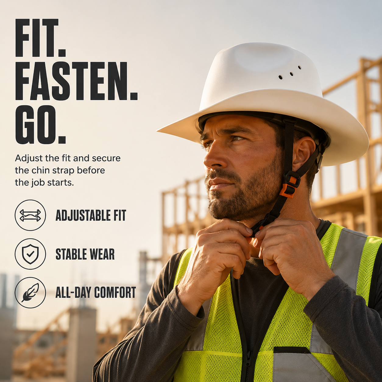 Cowboy-Style Full-Brim Hard Hat 🤠 | White & Black
