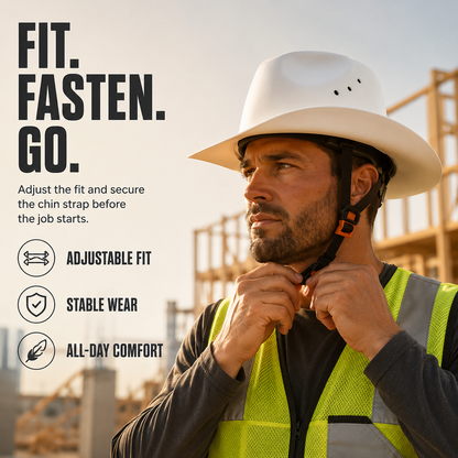 Cowboy-Style Full-Brim Hard Hat 🤠 | White & Black