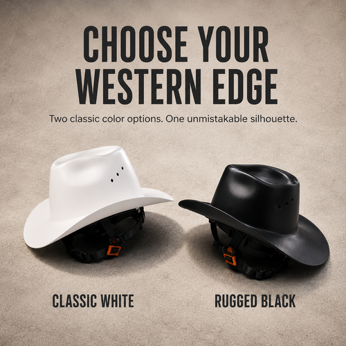 Cowboy-Style Full-Brim Hard Hat 🤠 | White & Black