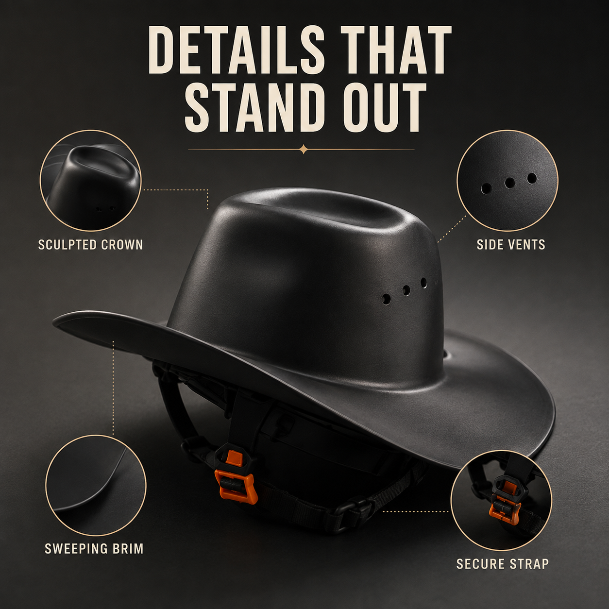 Cowboy-Style Full-Brim Hard Hat 🤠 | White & Black