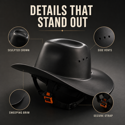 Cowboy-Style Full-Brim Hard Hat 🤠 | White & Black