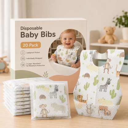 Mess-Catching Disposable Baby Bibs – 20 Individually Wrapped Packs