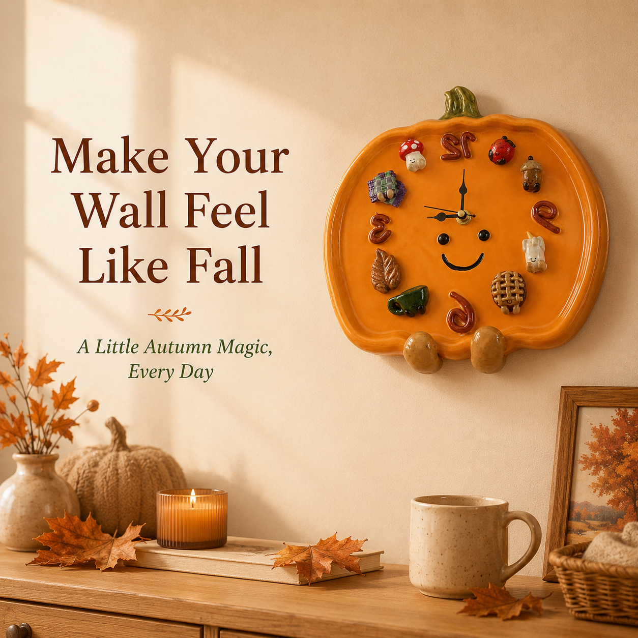 🎃 Mr Pumpkin Magnetic Clock | Handmade Autumn Wall Decor