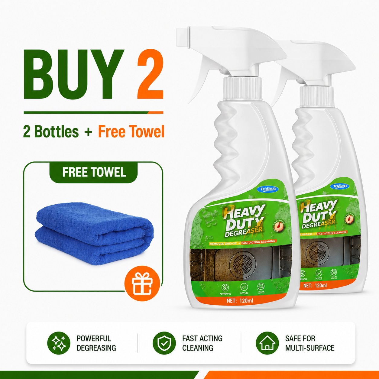 🔥52K+ Sold🧽 Heavy-Duty Kitchen Degreaser Spray + Free Cleaning Towel