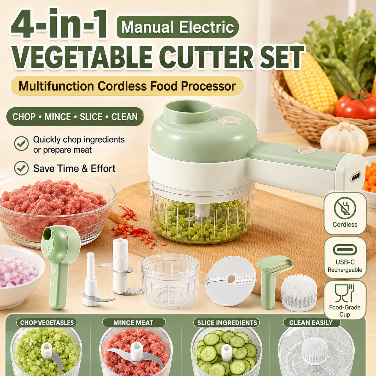 4-in-1 manual electric vegetable cutter