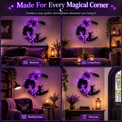 Gothic Moon Floral Wall Decor with LED Fairy Lights