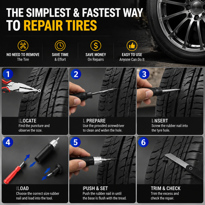 🚗 Mushroom Tire Repair Kit – Compact Roadside Puncture Tool Set