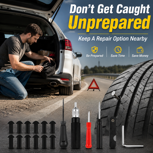 🚗 Mushroom Tire Repair Kit – Compact Roadside Puncture Tool Set