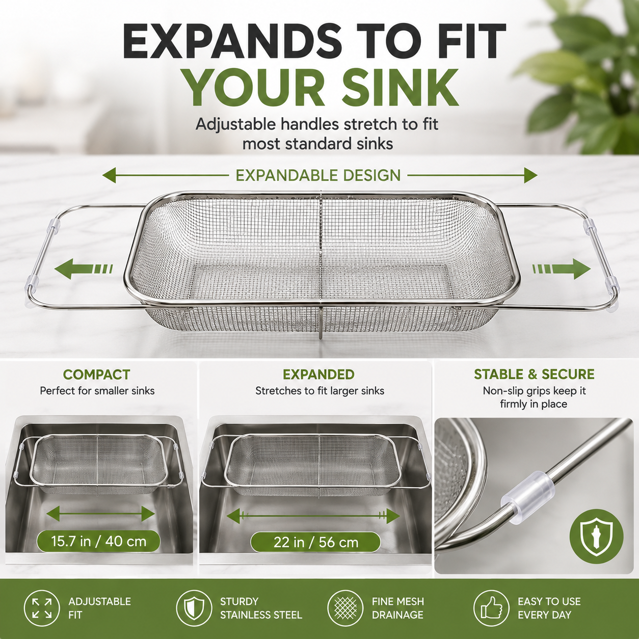 Expandable Over-the-Sink Colander Basket – Wash, Drain & Dry with Ease