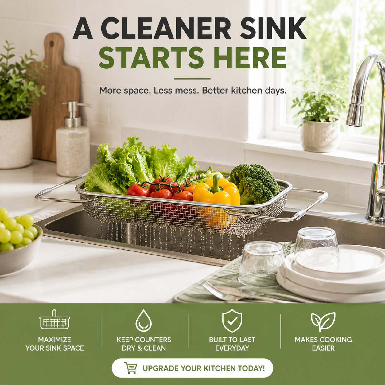 Expandable Over-the-Sink Colander Basket – Wash, Drain & Dry with Ease