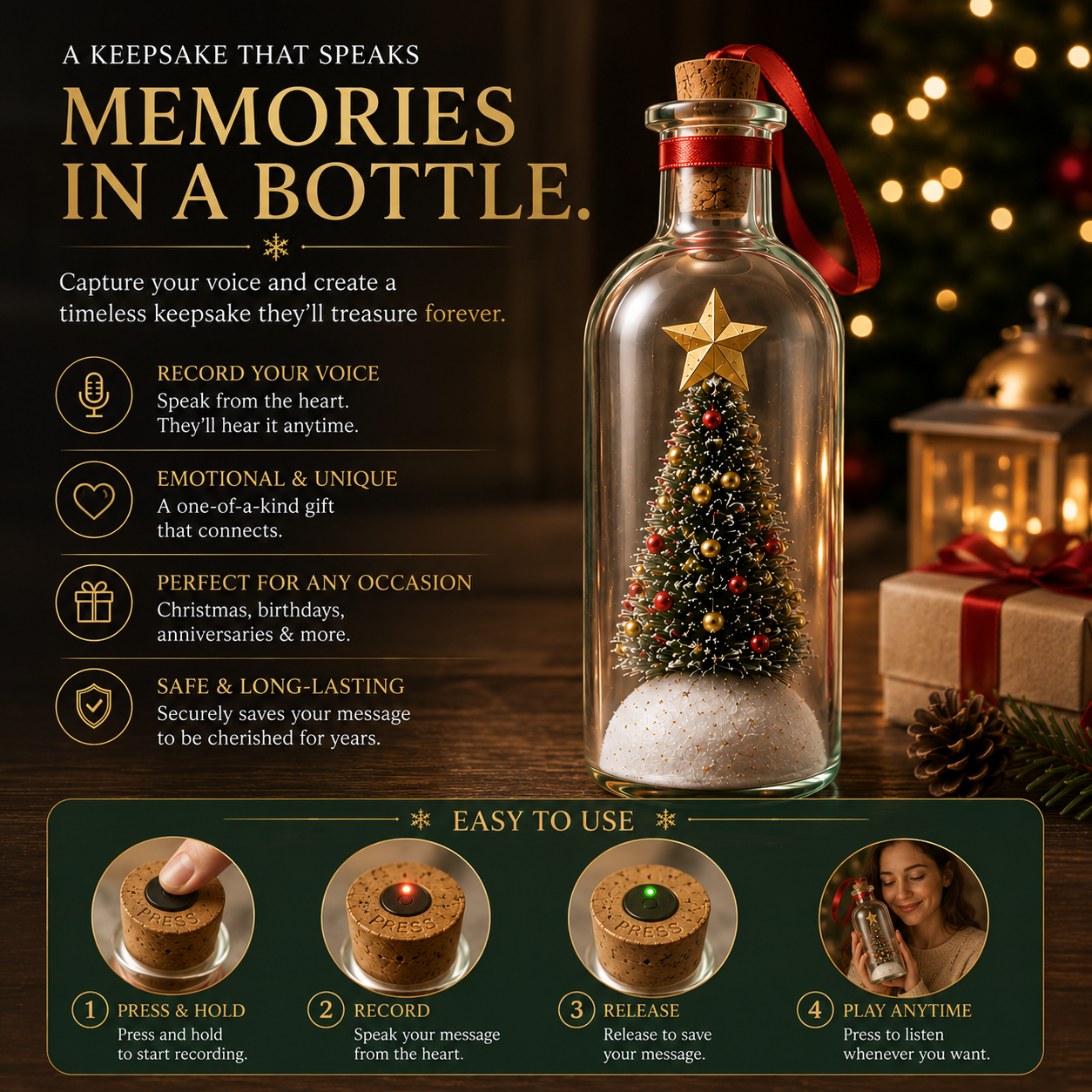 🎁Personalized Voice Recording Christmas Tree Glass Bottle Ornament