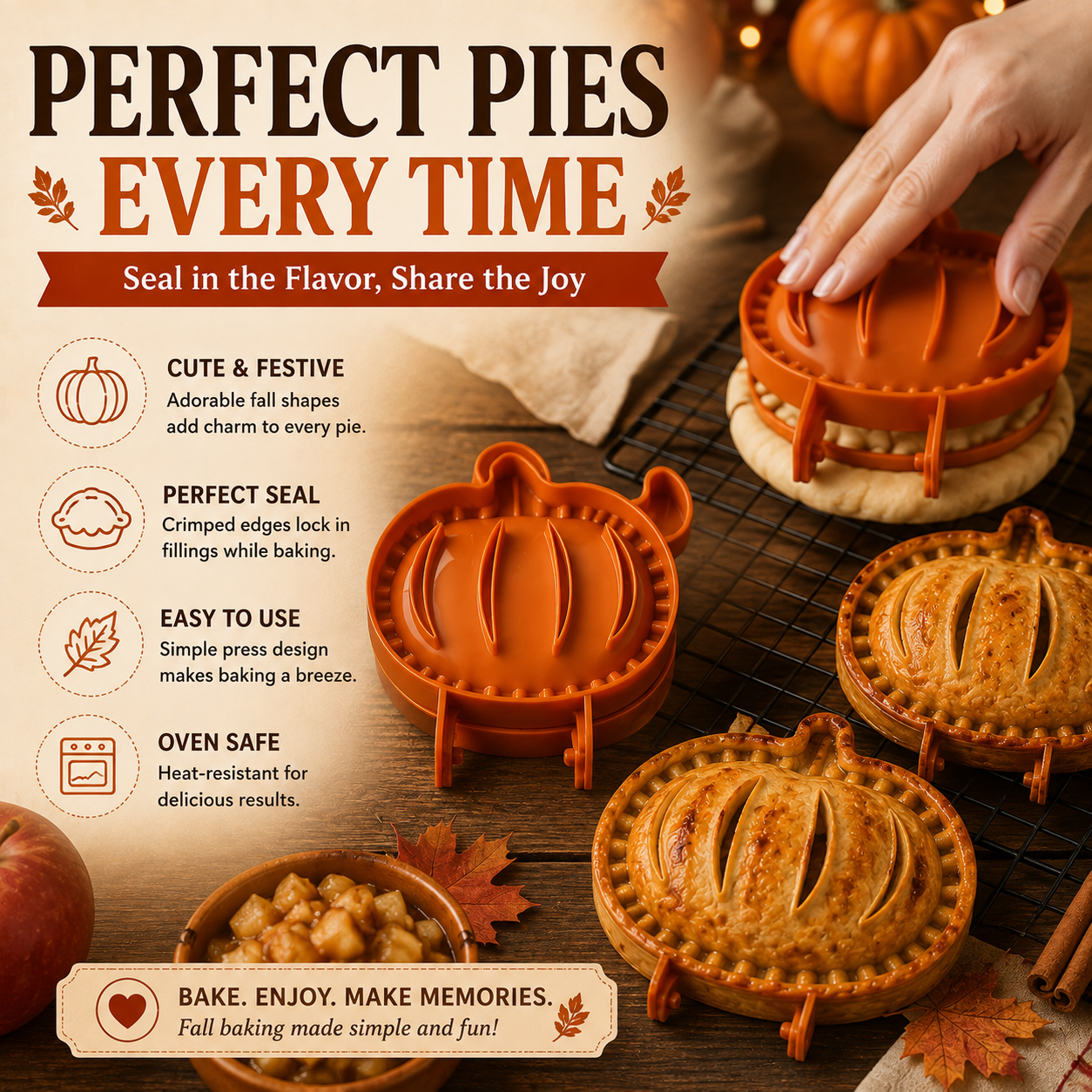 3-Piece Fall Hand Pie Mold Set – Pumpkin, Apple & Acorn