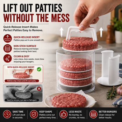 Stackable Burger Patty Maker & Storage Press Set with 8 Separator Discs