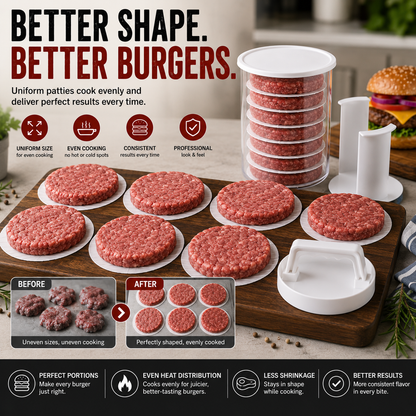 Stackable Burger Patty Maker & Storage Press Set with 8 Separator Discs