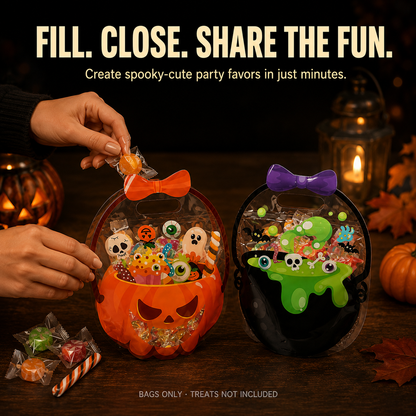 🎃 Halloween Cauldron Treat Bags – Clear Fillable Party Favor Bags