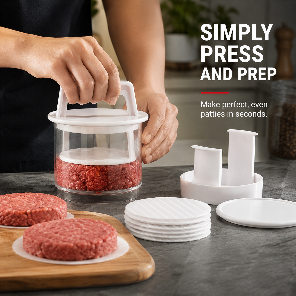 🍔🧊 Stackable Burger Patty Maker & Freezer Storage Container – Shape, Stack & Store Homemade Patties