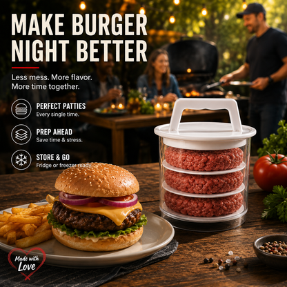 🍔🧊 Stackable Burger Patty Maker & Freezer Storage Container – Shape, Stack & Store Homemade Patties