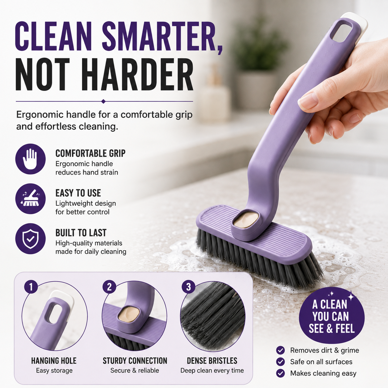 🔥3-in-1 Rotating Crevice Cleaning Brush – Deep Gap, Hair & Grime Cleaning Tool