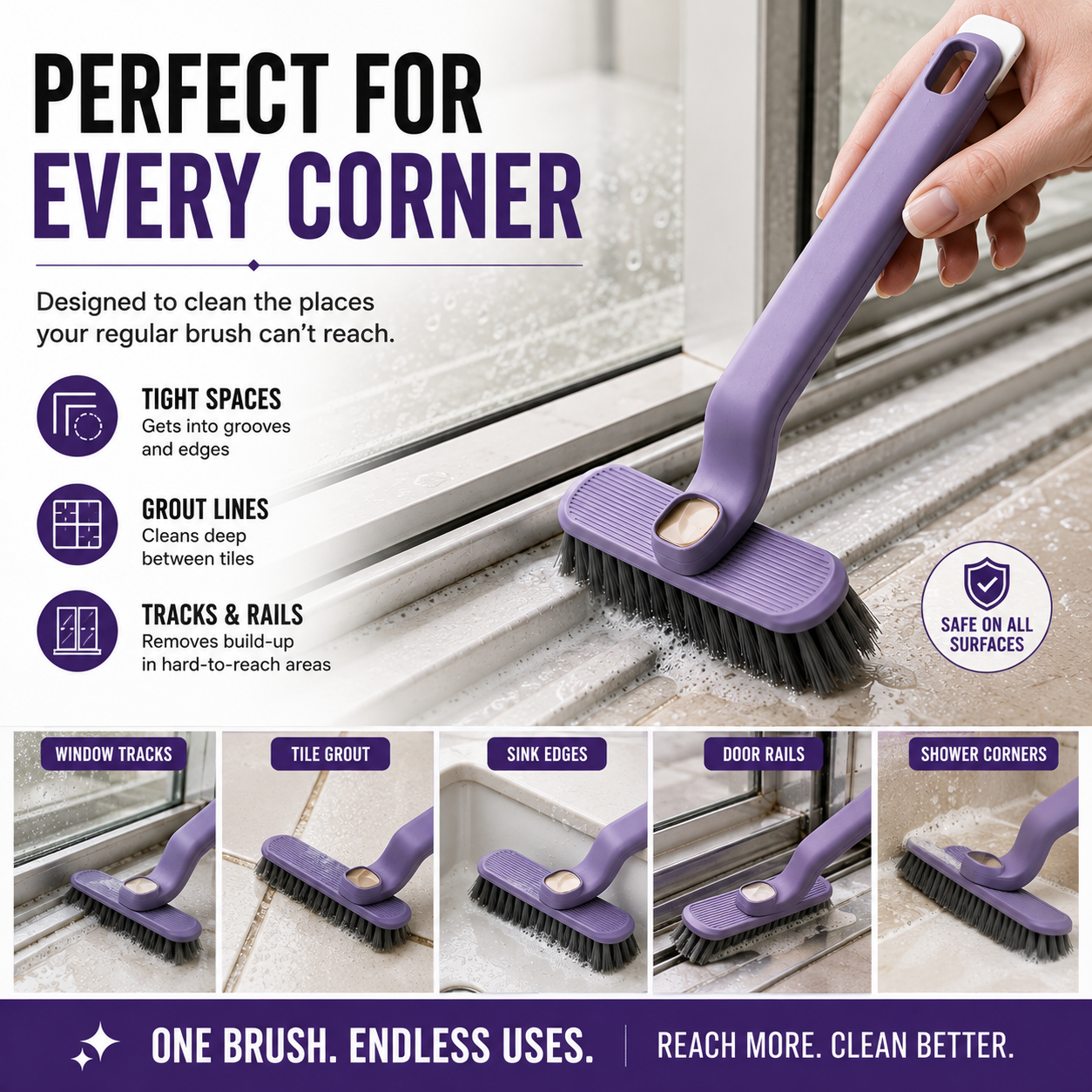 🔥3-in-1 Rotating Crevice Cleaning Brush – Deep Gap, Hair & Grime Cleaning Tool