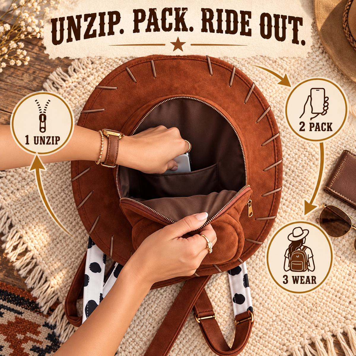 🤠Cowboy Hat Backpack – Western Cowgirl Statement Bag