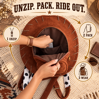 🤠Cowboy Hat Backpack – Western Cowgirl Statement Bag