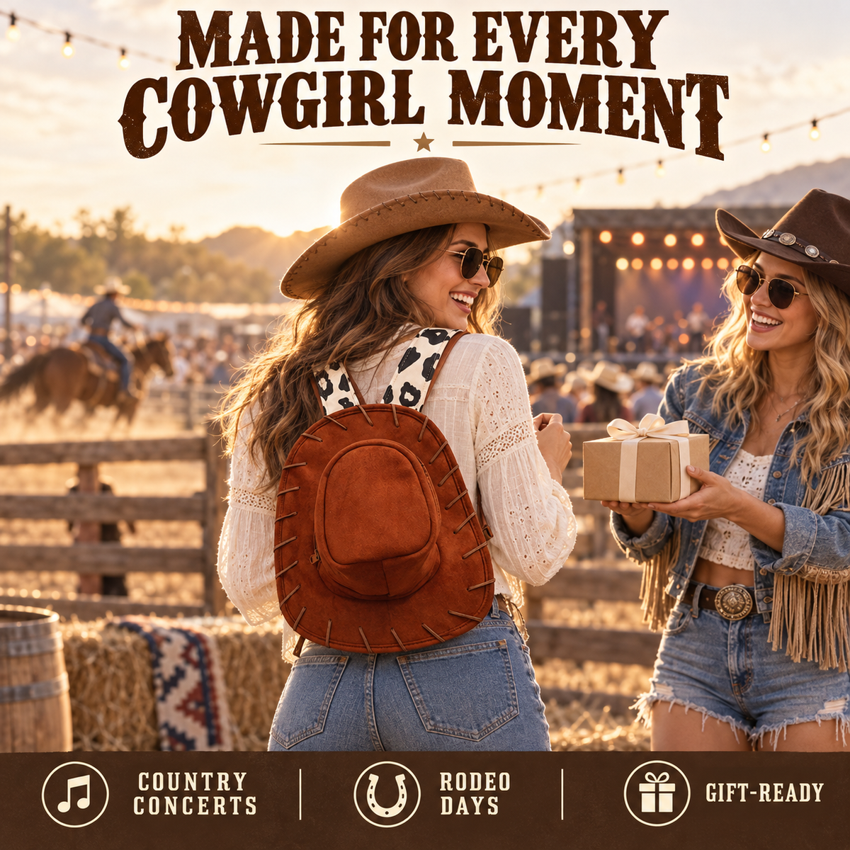 🤠Cowboy Hat Backpack – Western Cowgirl Statement Bag