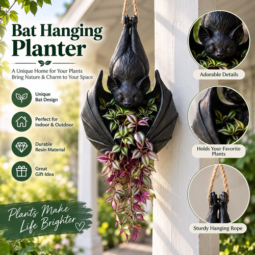 Gothic Bat Hanging Flower Pot — Unique Halloween Plant Decor