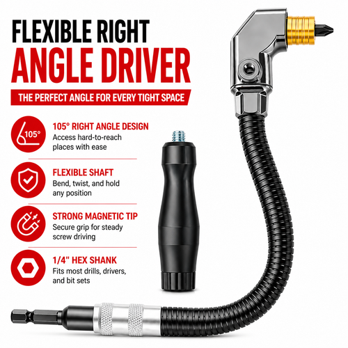 ⚙️Flexible Drill Extension with 90° Right-Angle Head & Support Handle