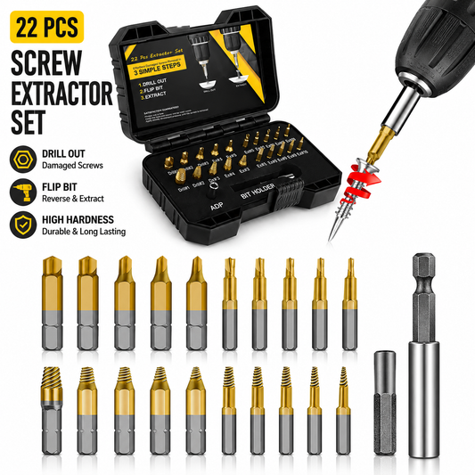 22-Piece Damaged Screw Extractor Set – HSS Drill & Reverse Removal Kit