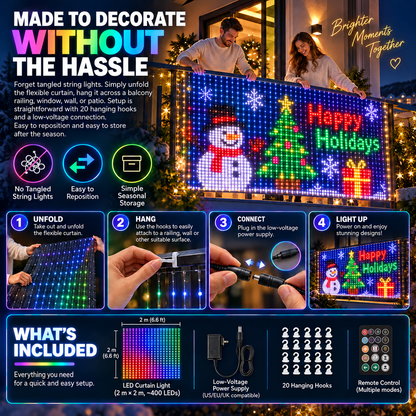 ✨ Turn Your Balcony Into A Giant LED Light Show! 🎄 Smart 400-LED Animated Mesh Screen 🎆📱