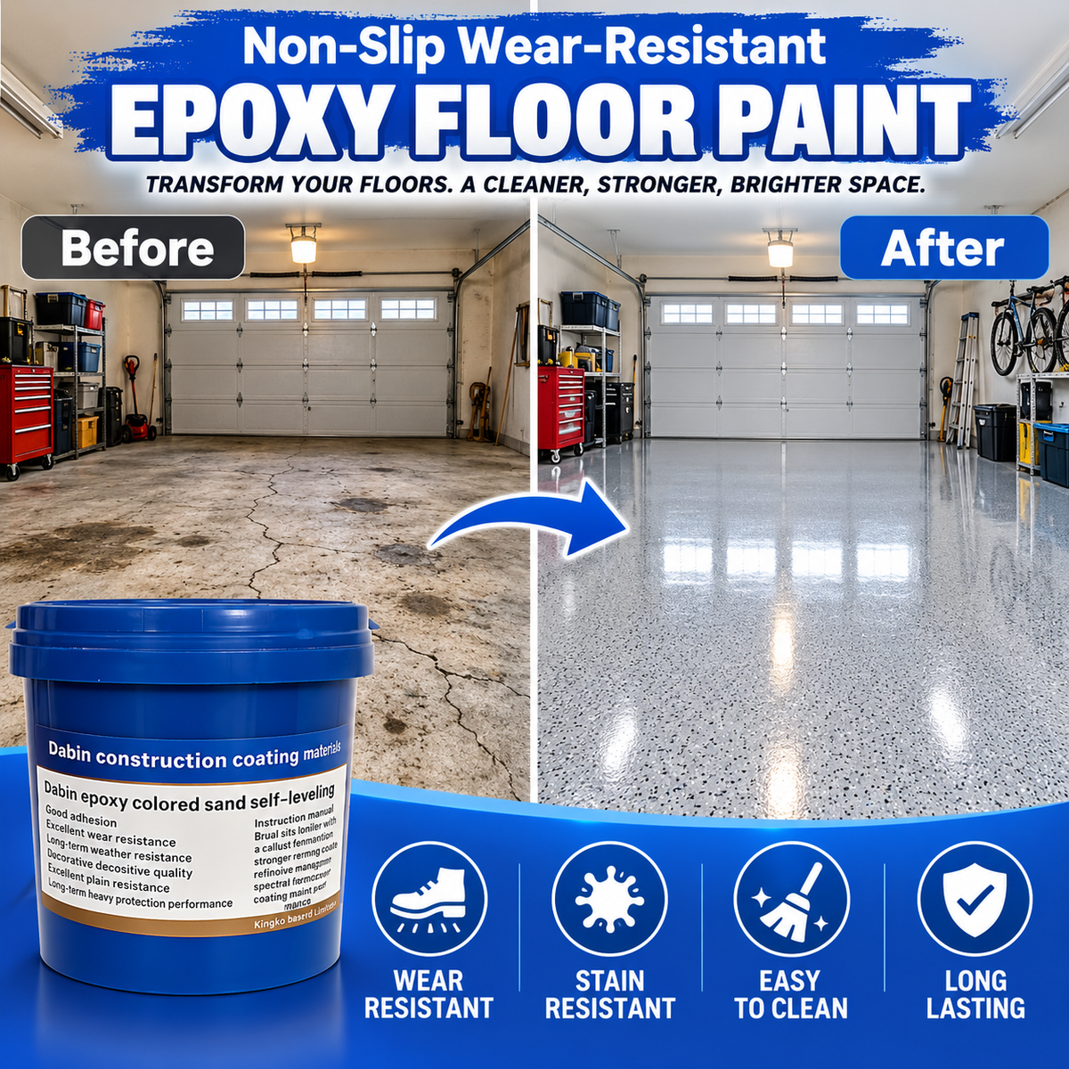 ✨ Self-Leveling Epoxy Floor Coating – High-Gloss Speckled Floor Finish