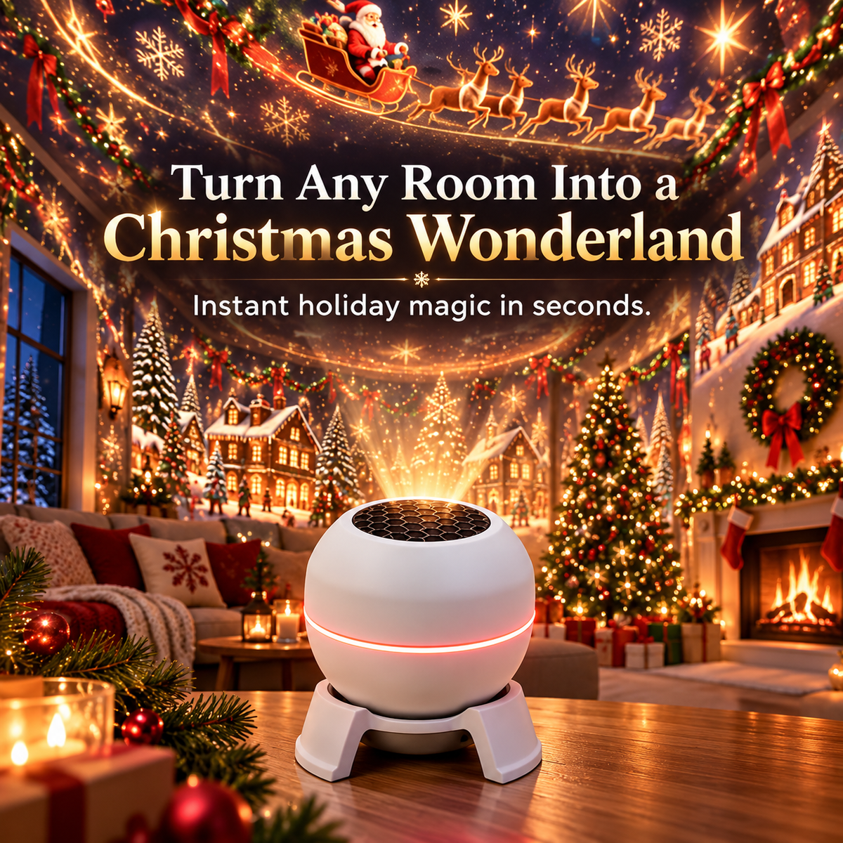 Christmas projection night light creating a festive room projection
