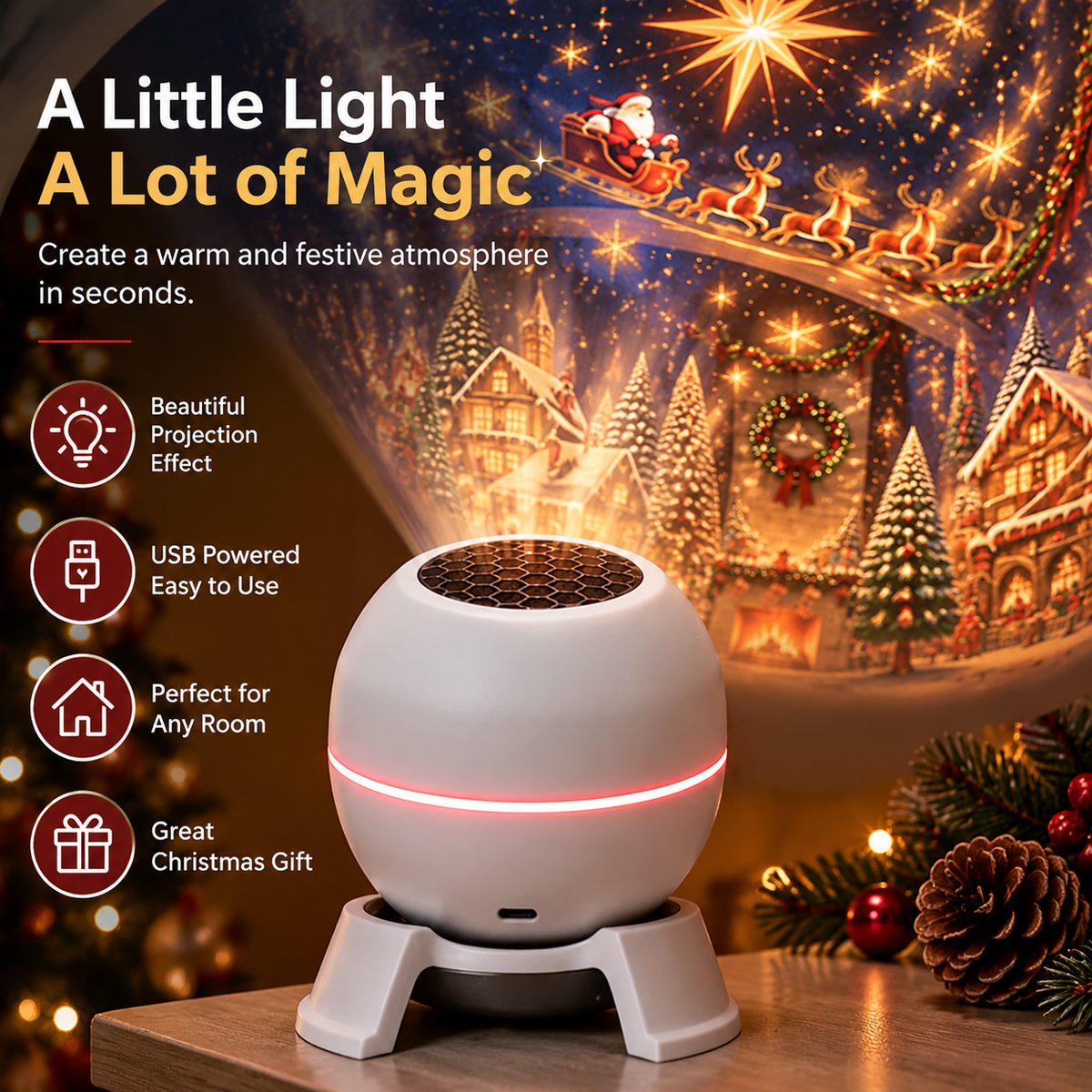 🎄 Magical Christmas Projection Night Light – Transform Any Room Into A Holiday Wonderland