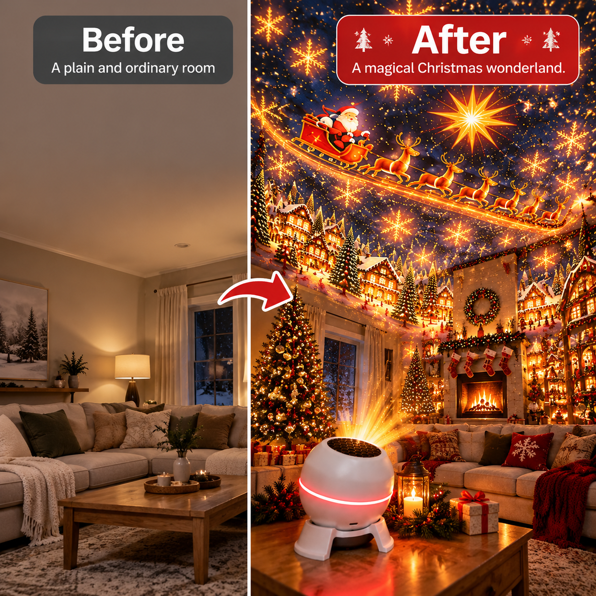 🎄 Magical Christmas Projection Night Light – Transform Any Room Into A Holiday Wonderland